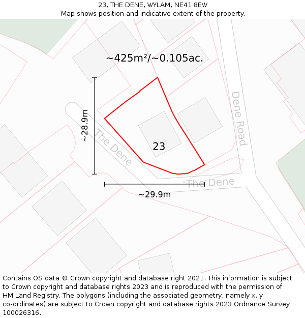 23, THE DENE, WYLAM, NE41 8EW: Plot and title map