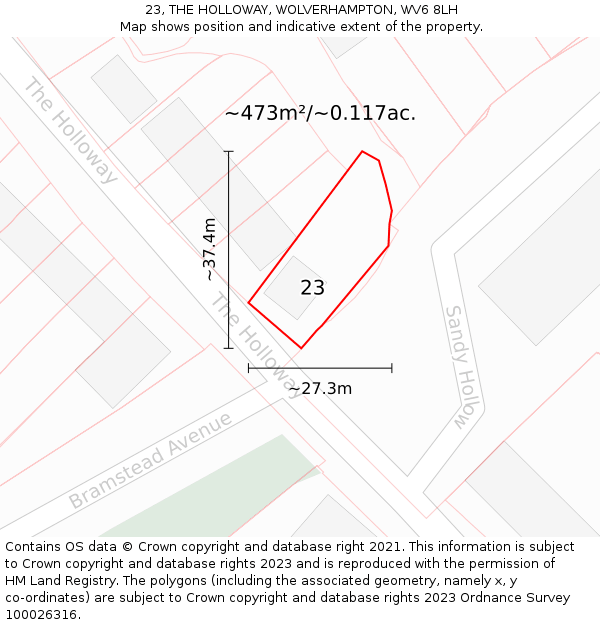 23, THE HOLLOWAY, WOLVERHAMPTON, WV6 8LH: Plot and title map