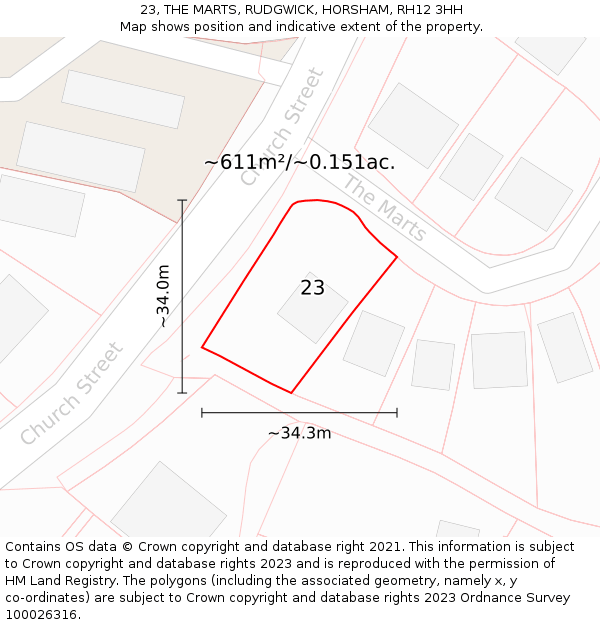 23, THE MARTS, RUDGWICK, HORSHAM, RH12 3HH: Plot and title map