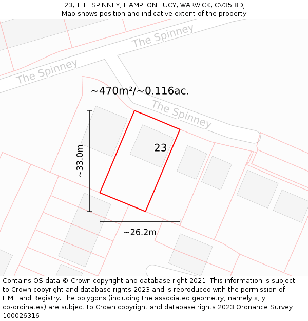 23, THE SPINNEY, HAMPTON LUCY, WARWICK, CV35 8DJ: Plot and title map