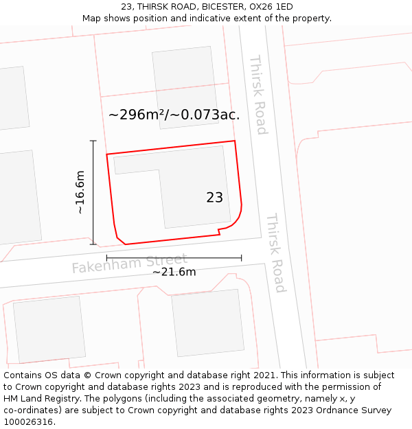 23, THIRSK ROAD, BICESTER, OX26 1ED: Plot and title map