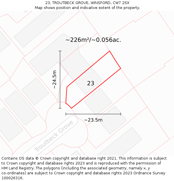 23, TROUTBECK GROVE, WINSFORD, CW7 2SX: Plot and title map