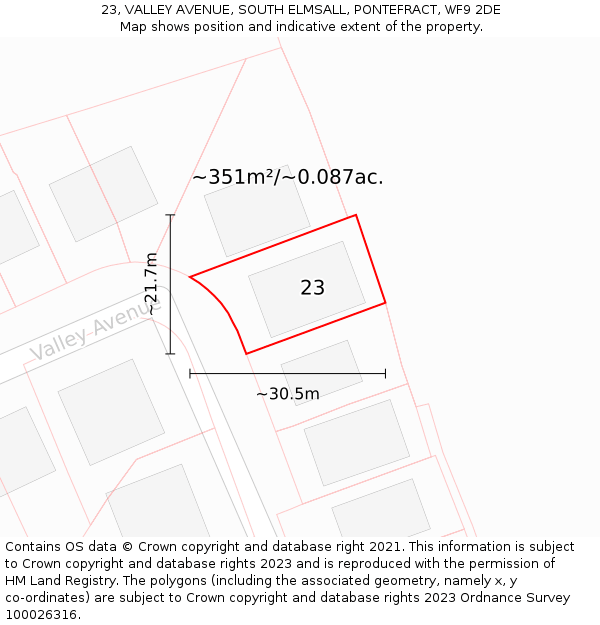 23, VALLEY AVENUE, SOUTH ELMSALL, PONTEFRACT, WF9 2DE: Plot and title map