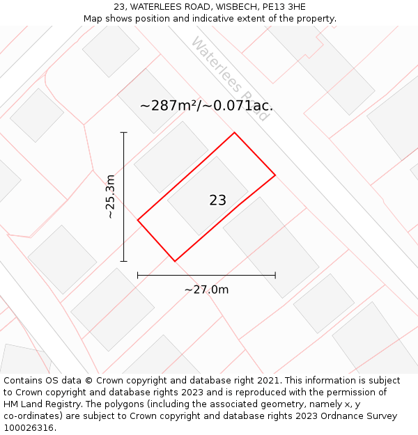 23, WATERLEES ROAD, WISBECH, PE13 3HE: Plot and title map