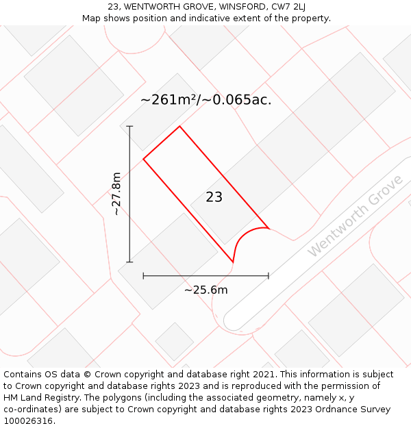 23, WENTWORTH GROVE, WINSFORD, CW7 2LJ: Plot and title map
