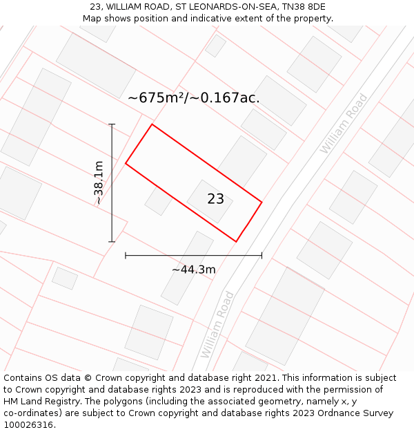 23, WILLIAM ROAD, ST LEONARDS-ON-SEA, TN38 8DE: Plot and title map