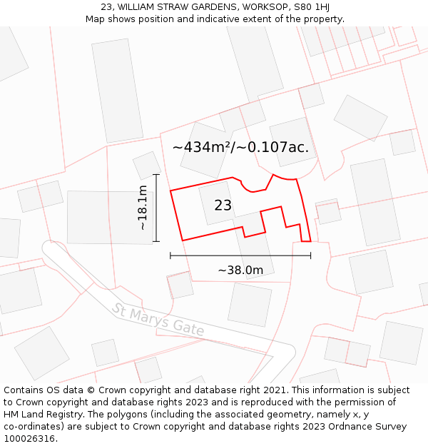 23, WILLIAM STRAW GARDENS, WORKSOP, S80 1HJ: Plot and title map