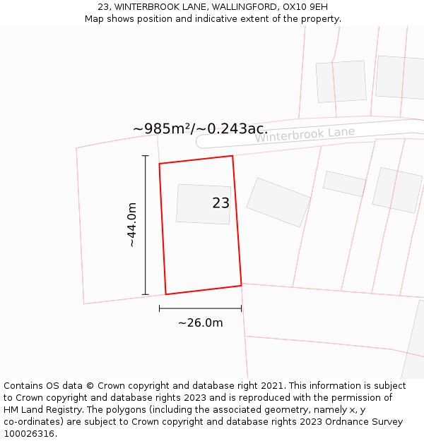 23, WINTERBROOK LANE, WALLINGFORD, OX10 9EH: Plot and title map