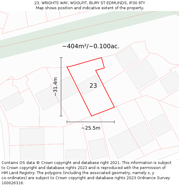 23, WRIGHTS WAY, WOOLPIT, BURY ST EDMUNDS, IP30 9TY: Plot and title map