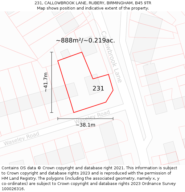 231, CALLOWBROOK LANE, RUBERY, BIRMINGHAM, B45 9TR: Plot and title map