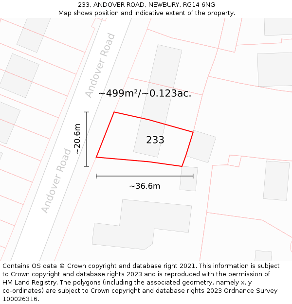 233, ANDOVER ROAD, NEWBURY, RG14 6NG: Plot and title map