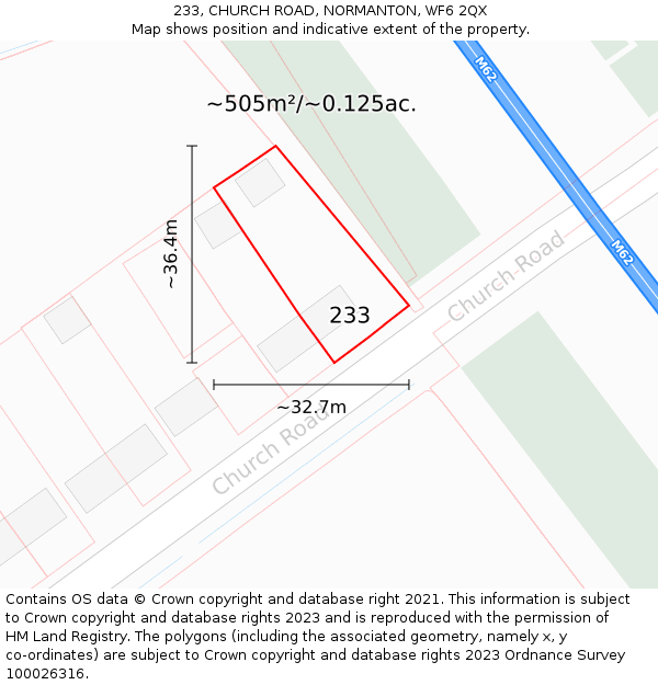 233, CHURCH ROAD, NORMANTON, WF6 2QX: Plot and title map