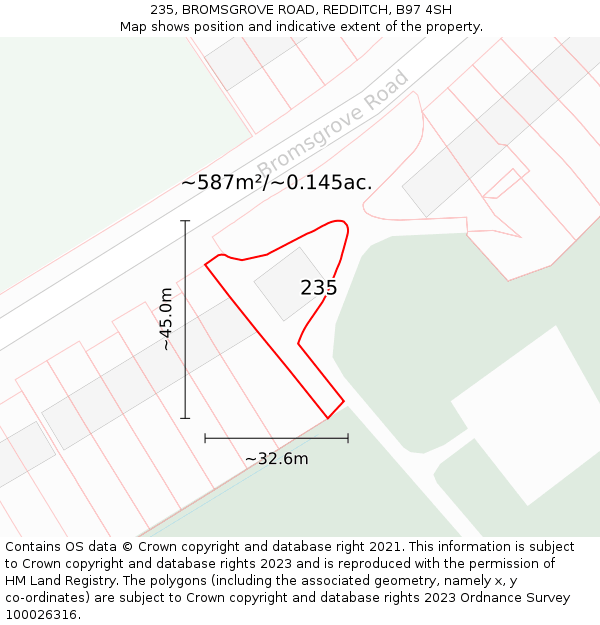 235, BROMSGROVE ROAD, REDDITCH, B97 4SH: Plot and title map