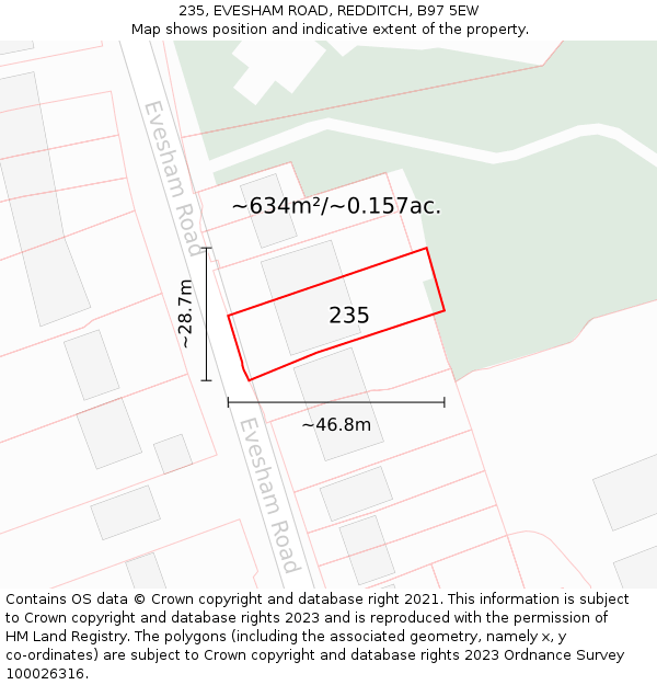 235, EVESHAM ROAD, REDDITCH, B97 5EW: Plot and title map