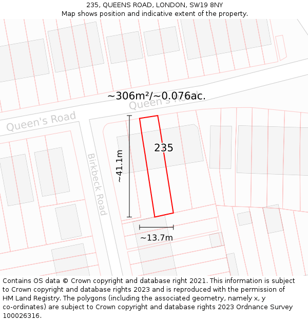 235, QUEENS ROAD, LONDON, SW19 8NY: Plot and title map