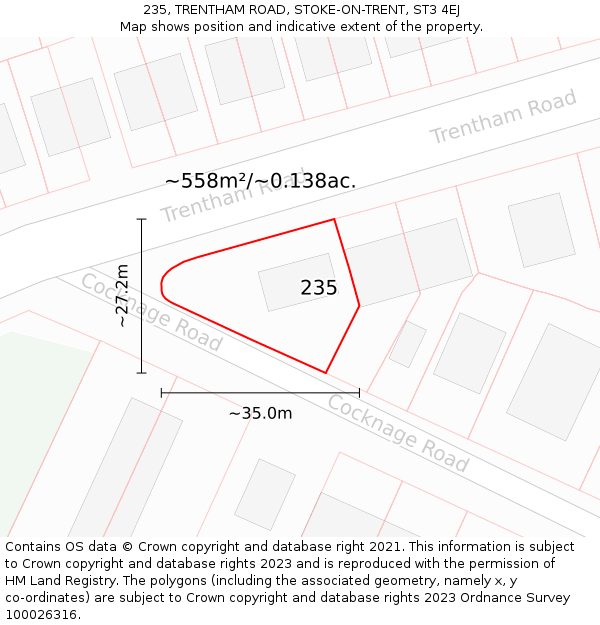 235, TRENTHAM ROAD, STOKE-ON-TRENT, ST3 4EJ: Plot and title map