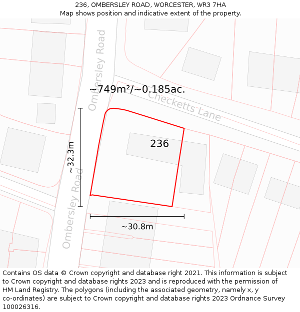 236, OMBERSLEY ROAD, WORCESTER, WR3 7HA: Plot and title map