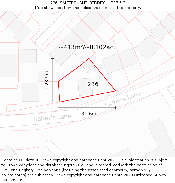 236, SALTERS LANE, REDDITCH, B97 6JG: Plot and title map