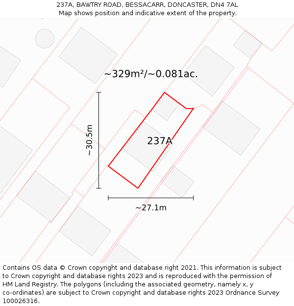 237A, BAWTRY ROAD, BESSACARR, DONCASTER, DN4 7AL: Plot and title map