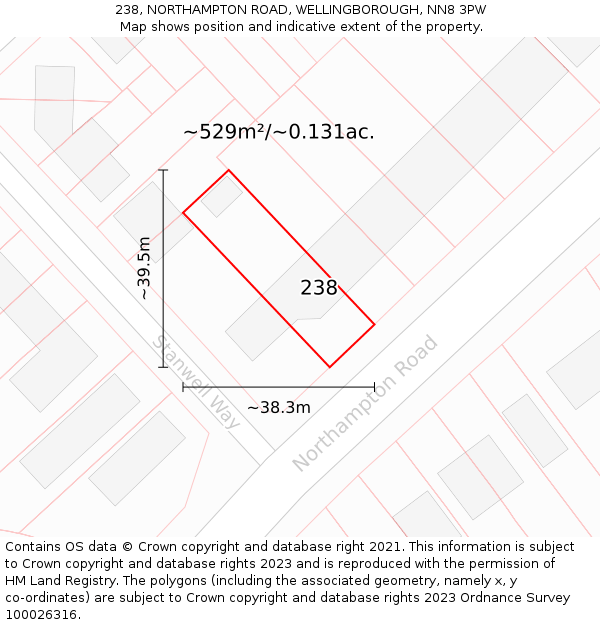 238, NORTHAMPTON ROAD, WELLINGBOROUGH, NN8 3PW: Plot and title map