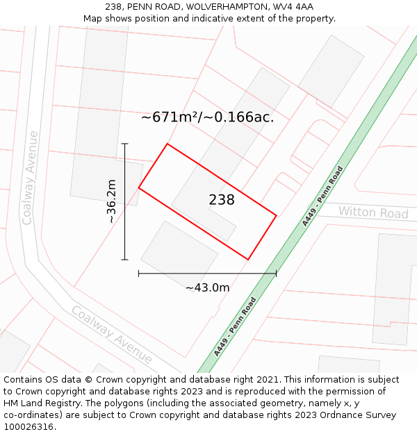 238, PENN ROAD, WOLVERHAMPTON, WV4 4AA: Plot and title map