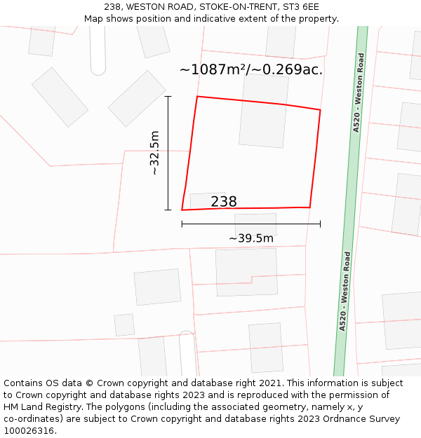 238, WESTON ROAD, STOKE-ON-TRENT, ST3 6EE: Plot and title map
