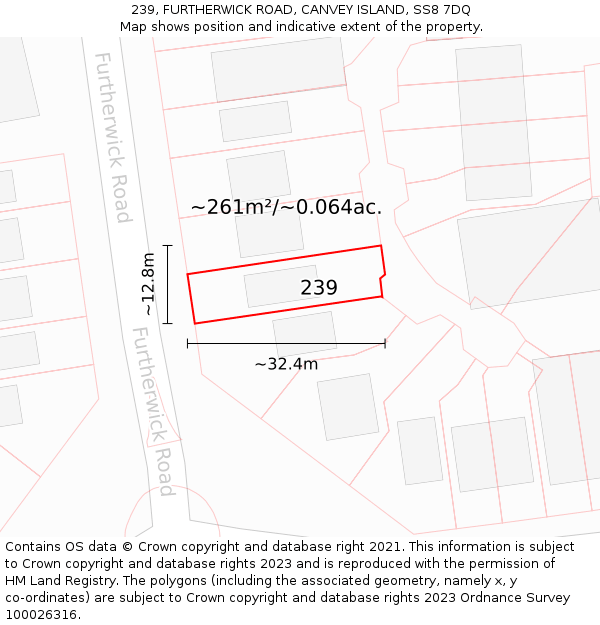 239, FURTHERWICK ROAD, CANVEY ISLAND, SS8 7DQ: Plot and title map