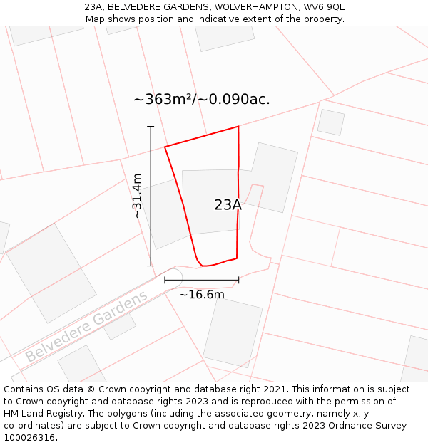 23A, BELVEDERE GARDENS, WOLVERHAMPTON, WV6 9QL: Plot and title map