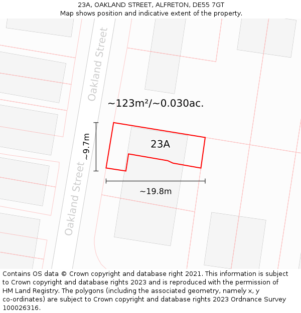 23A, OAKLAND STREET, ALFRETON, DE55 7GT: Plot and title map