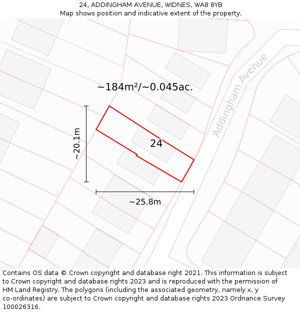 24, ADDINGHAM AVENUE, WIDNES, WA8 8YB: Plot and title map