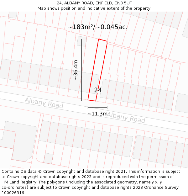 24, ALBANY ROAD, ENFIELD, EN3 5UF: Plot and title map