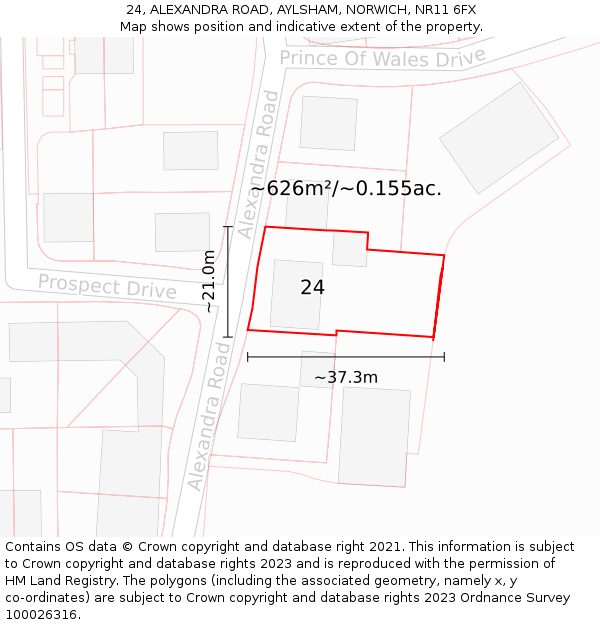 24, ALEXANDRA ROAD, AYLSHAM, NORWICH, NR11 6FX: Plot and title map