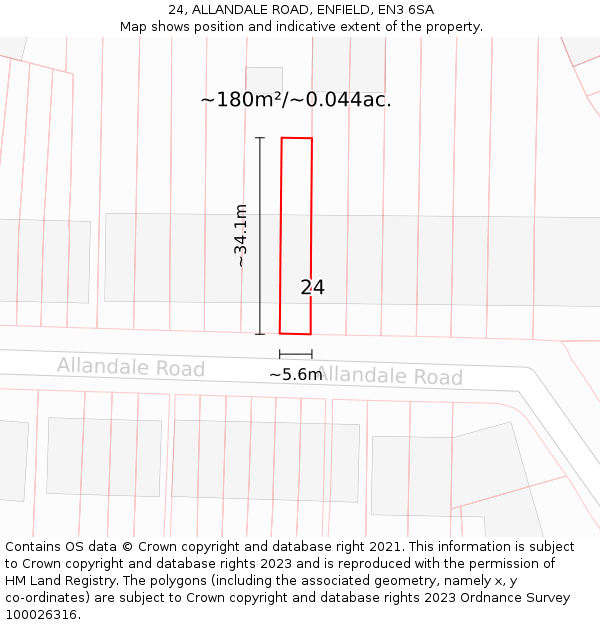 24, ALLANDALE ROAD, ENFIELD, EN3 6SA: Plot and title map