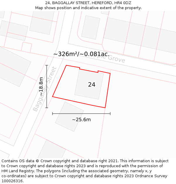 24, BAGGALLAY STREET, HEREFORD, HR4 0DZ: Plot and title map