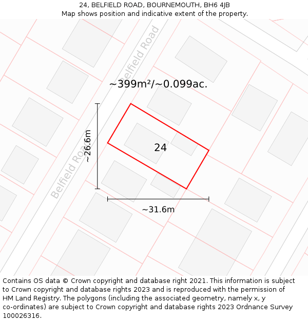 24, BELFIELD ROAD, BOURNEMOUTH, BH6 4JB: Plot and title map