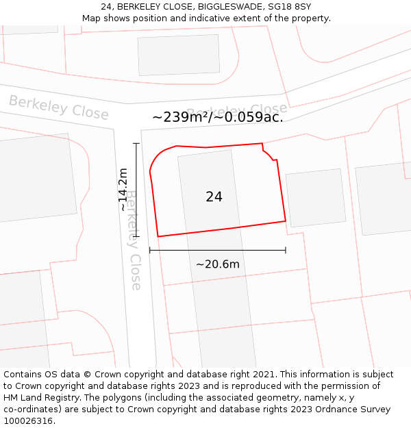 24, BERKELEY CLOSE, BIGGLESWADE, SG18 8SY: Plot and title map