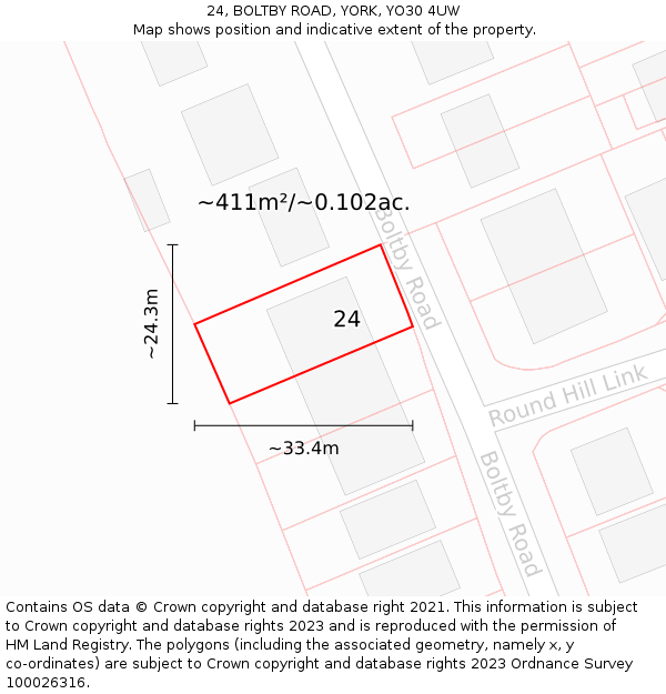 24, BOLTBY ROAD, YORK, YO30 4UW: Plot and title map