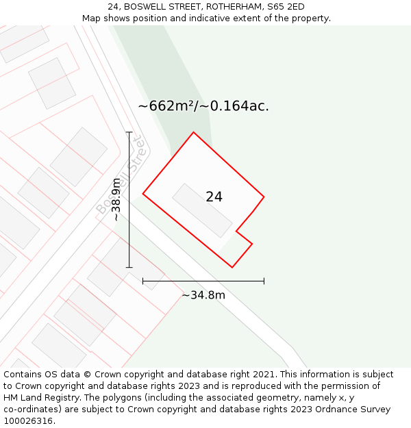 24, BOSWELL STREET, ROTHERHAM, S65 2ED: Plot and title map