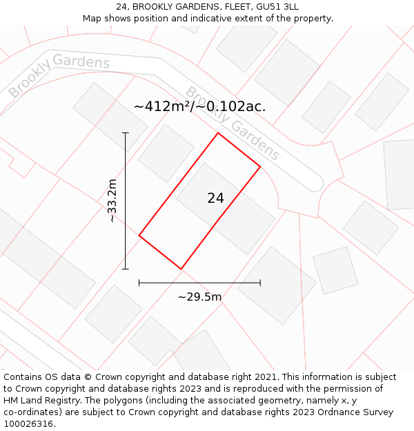 24, BROOKLY GARDENS, FLEET, GU51 3LL: Plot and title map