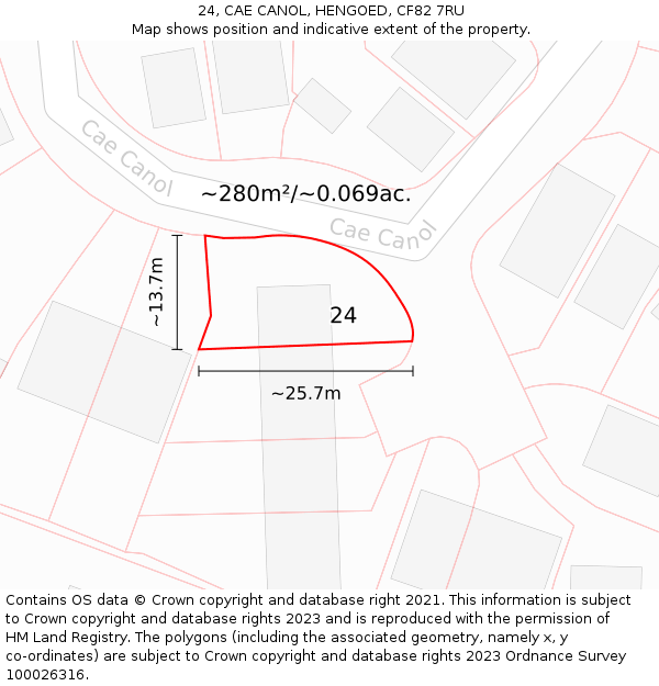 24, CAE CANOL, HENGOED, CF82 7RU: Plot and title map