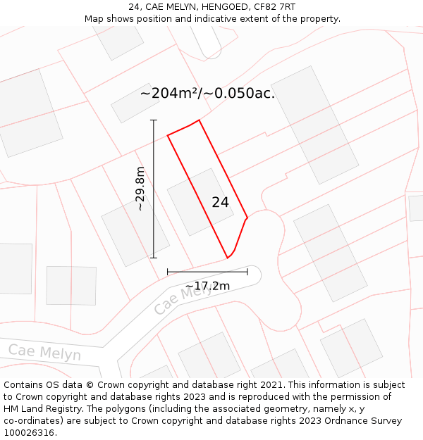 24, CAE MELYN, HENGOED, CF82 7RT: Plot and title map