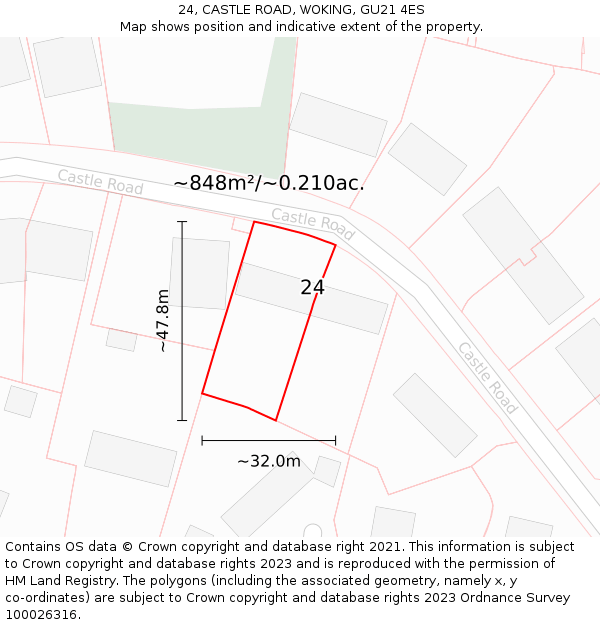 24, CASTLE ROAD, WOKING, GU21 4ES: Plot and title map