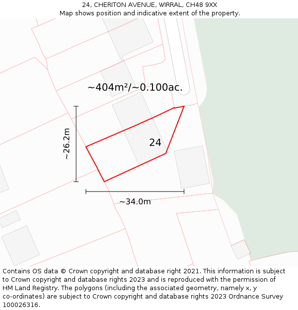 24, CHERITON AVENUE, WIRRAL, CH48 9XX: Plot and title map