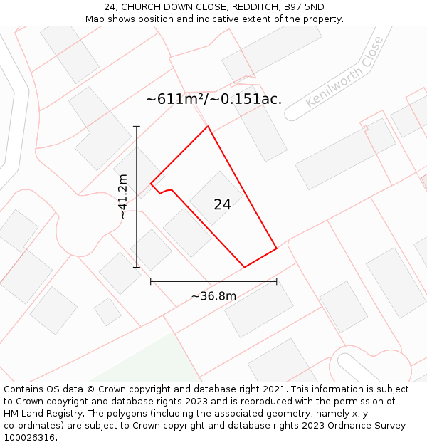 24, CHURCH DOWN CLOSE, REDDITCH, B97 5ND: Plot and title map