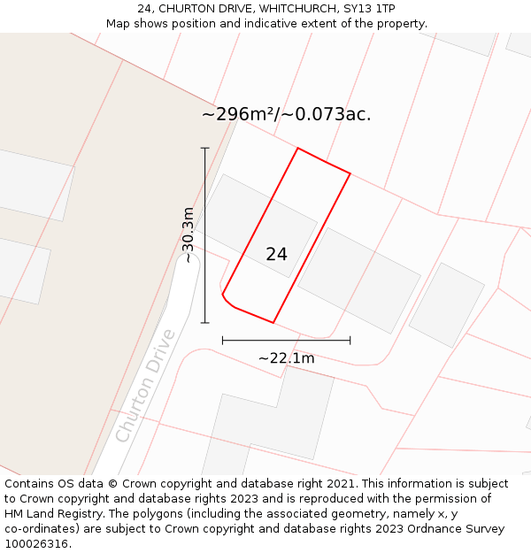 24, CHURTON DRIVE, WHITCHURCH, SY13 1TP: Plot and title map