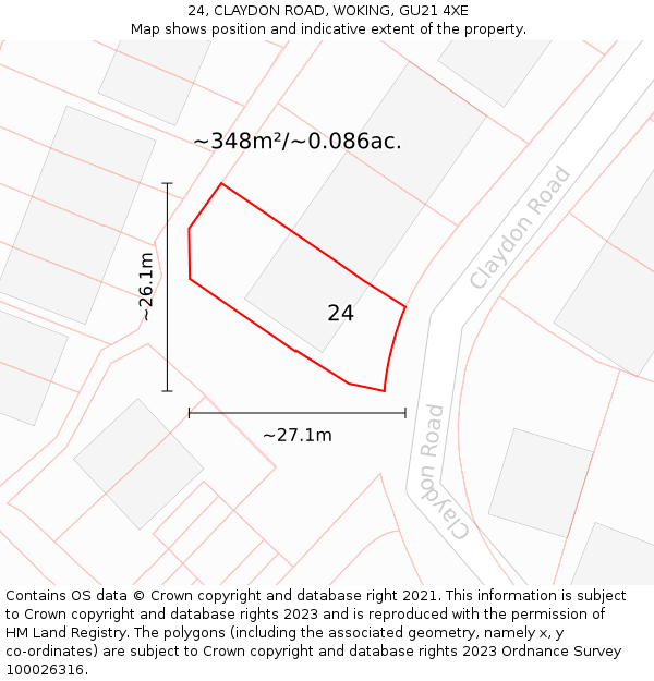 24, CLAYDON ROAD, WOKING, GU21 4XE: Plot and title map