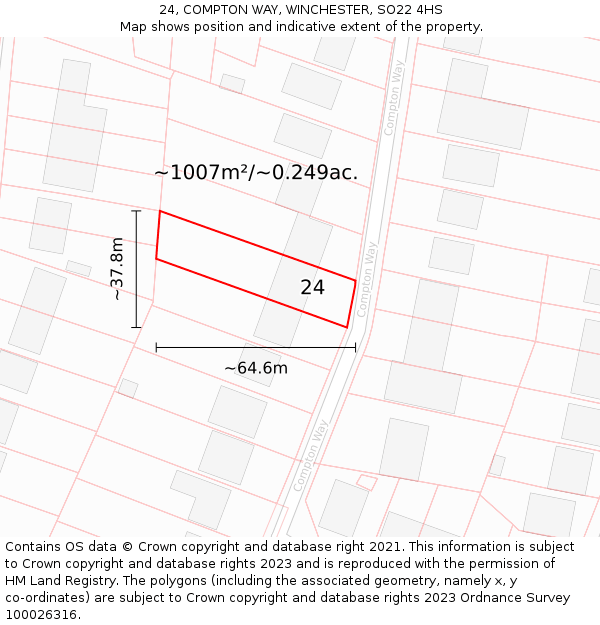 24, COMPTON WAY, WINCHESTER, SO22 4HS: Plot and title map