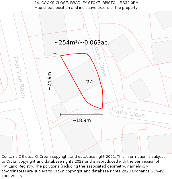 24, COOKS CLOSE, BRADLEY STOKE, BRISTOL, BS32 0BA: Plot and title map