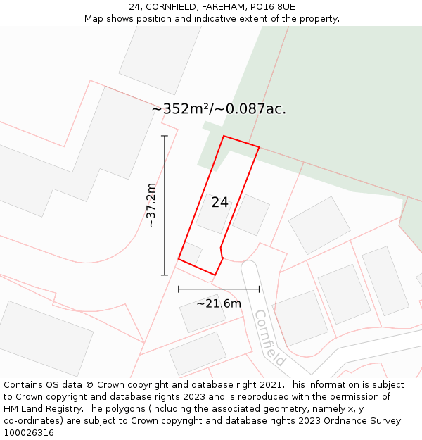 24, CORNFIELD, FAREHAM, PO16 8UE: Plot and title map