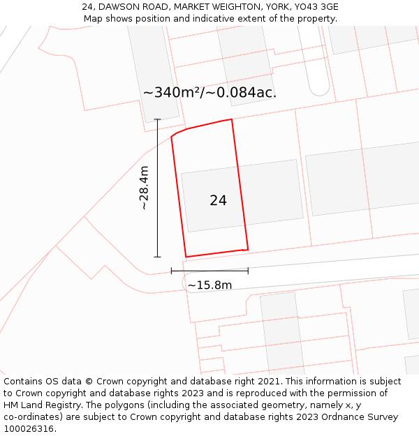 24, DAWSON ROAD, MARKET WEIGHTON, YORK, YO43 3GE: Plot and title map